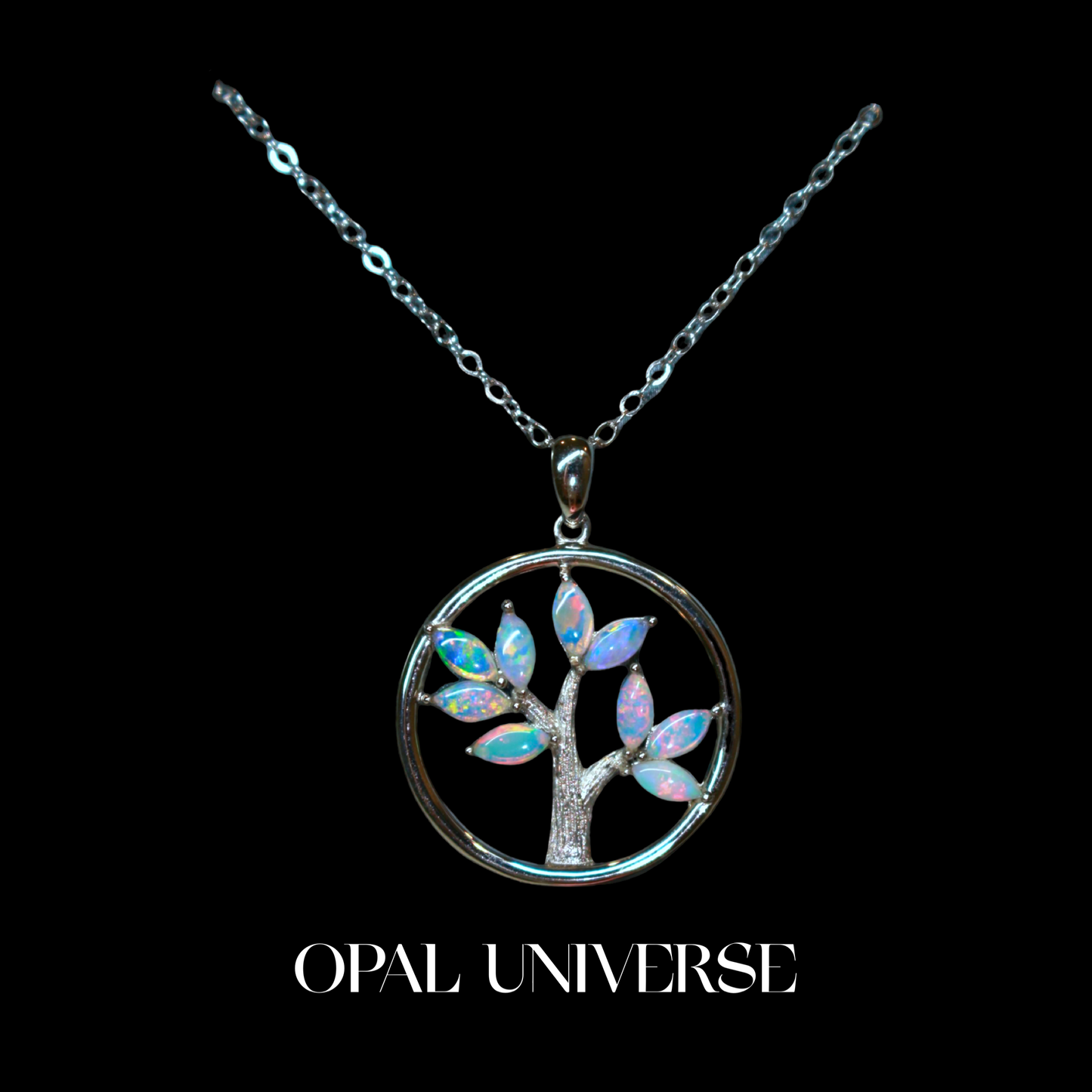 Gold Plated on 925 Silver-Tree of Life Crystal Opal Necklace